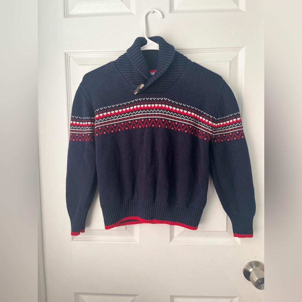 Tommy Hilfiger Navy Sweater with Red and White Patterns